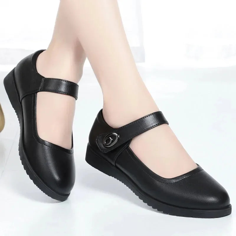 Zapatos De Mujer Women Cute Comfort Buckle Strap Black Patent Leather Height Increased Shoes Lady Cool Wine Red Heel Shoes E818
