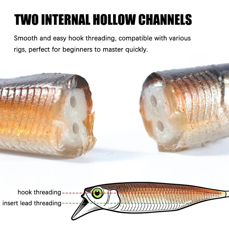 Rolling Fish Floating TPE Soft Lure 2.5" 3" Hollow Channel Design Wobbler Soft Bait Left‑Right Rolling Action Artificial Baitait