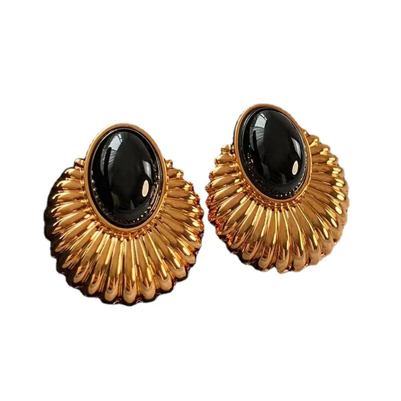 Modern Jewelry  Geometric Metal Black Resin Stud Earrings For Girl Women Party Gift