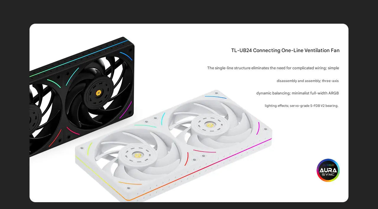 Thermalright TL-UB24 Computer Case Fan, ARGB 240mm Single-Frame Case Fan (2x120mm)/Silent/High CFM/PWM/2150 RPM