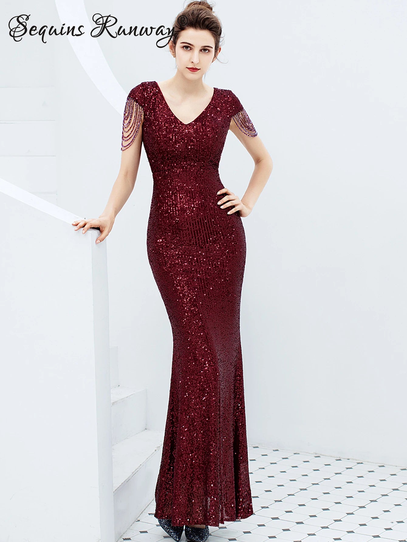Sexy vintage maxi black sequin summer dress women 2025 elegant luxury birthday party long dresses fishtail evening dress vestido