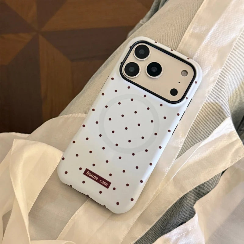 Korean Style Simple Polka Dot Magnetic Soft Phone Case For Magsafe IPhone 17 16 15 14 13 12 Pro Max Shockproof Protective Cover