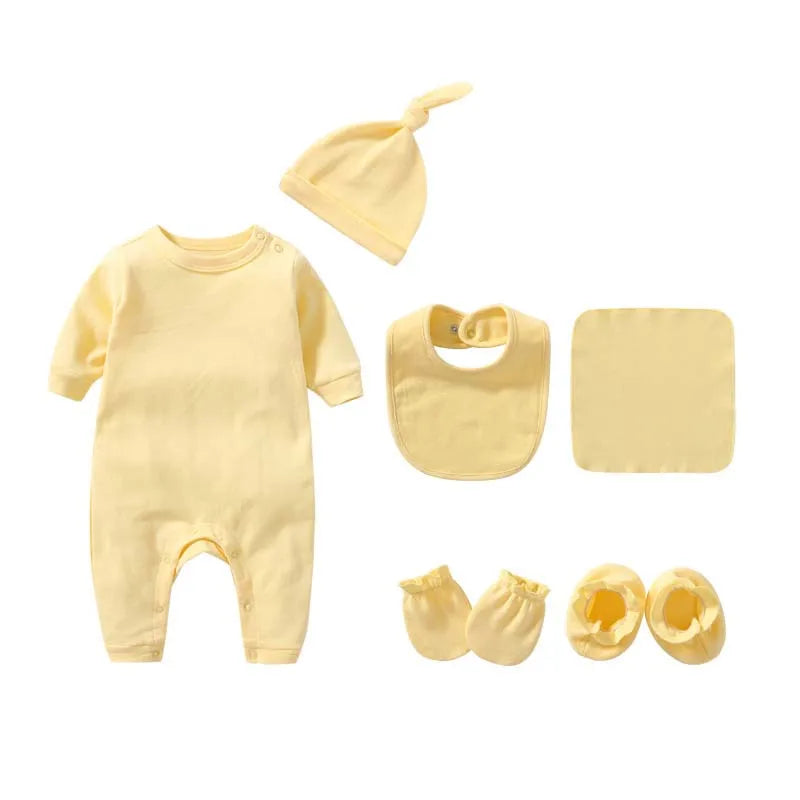 Baby Clothing Boys Girls 6Pcs/Sets Romper Suitable for Newborns Aged 0-3 Months Solid Color 100% Cotton Jumpsuit Baby Set