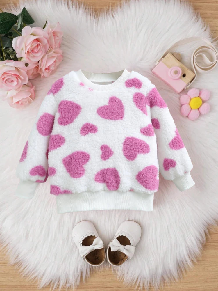 Autumn and winter baby girls' fleece thick pullover hoodie jacket, cute, casual, soft and comfortable children's accessories