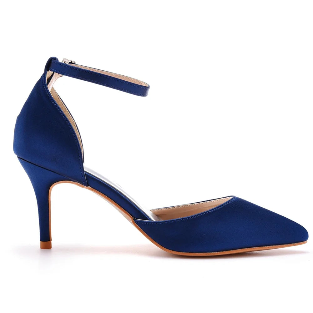 Sexy Ankle Strap Sandals Women Party Mature Silk 7CM Cover Heel Buckle Strap Formal Dress Dress Women's Shoes Dark Green