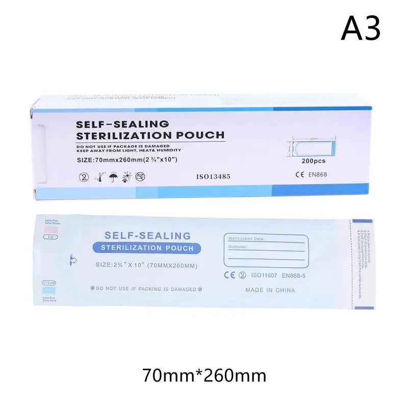 200PCS Self-Sealing Sterilizer Pouches Bags 4 Size Disposable Nail Art Disinfection Bag Tattoo Nail Dental Tool Storage Bag