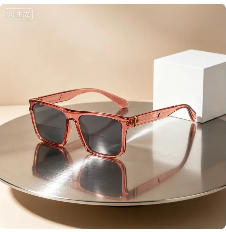 Men Women Square Bifocal Far Near Dual Vision Reading Glasses Trendy Driving Fishing Shade Presbyopia Eyewear Customize Lens
