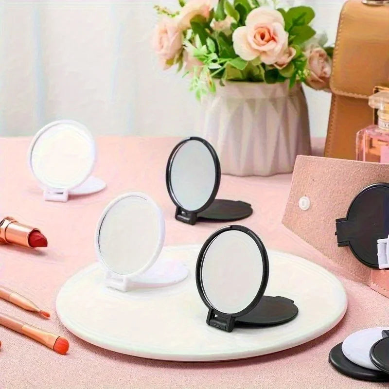 50pcs Portable Mini Folding Makeup Mirrors - Battery-Free 2.75x2.44inch Black Pink , Travel Grooming Mirror for Skincare Tools