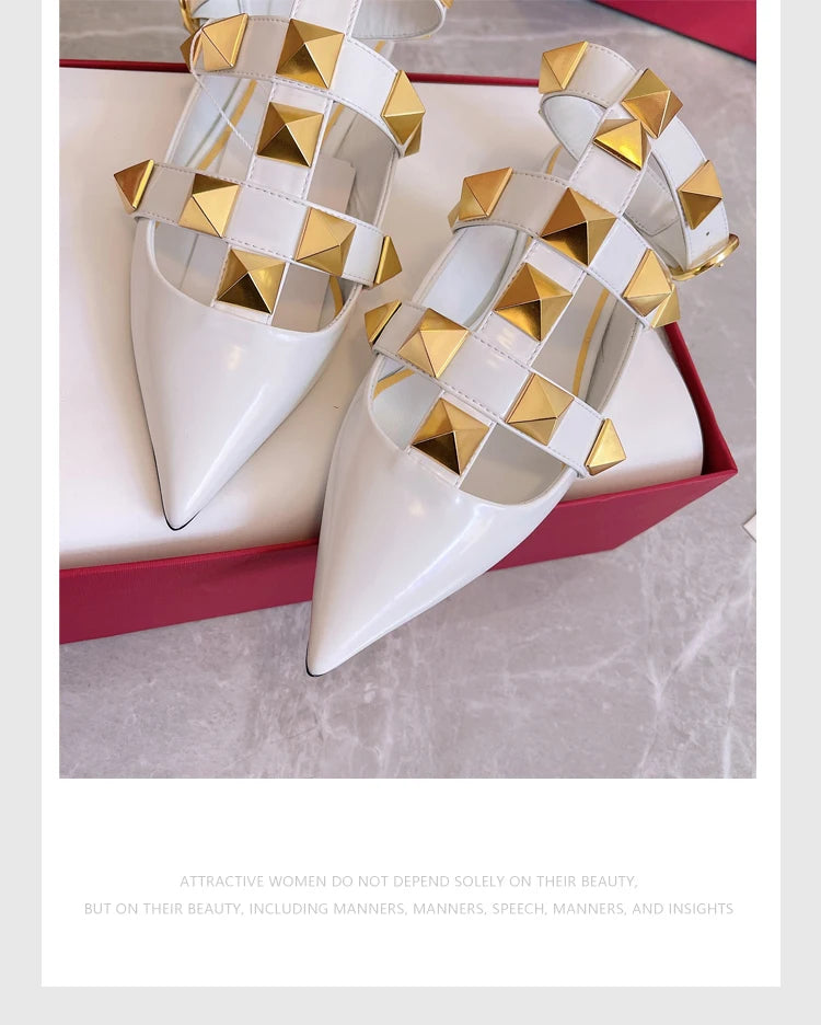 Women's Fashion Rivet High Heels 2023 Spring/Summer New Baotou Sandals Pointed Single Shoes