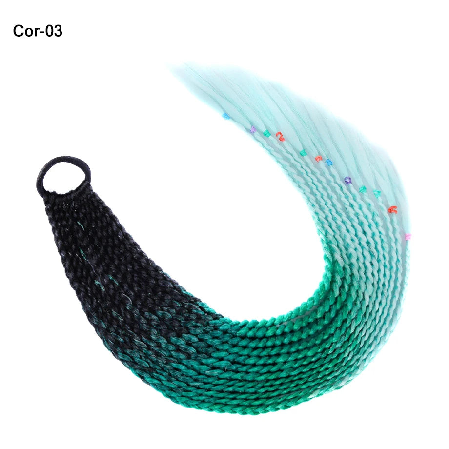 Ponytail Hair Extension 24 Inch Colorful Braided Synthetic with Hair Tie for Women Long Hair Add-Ons