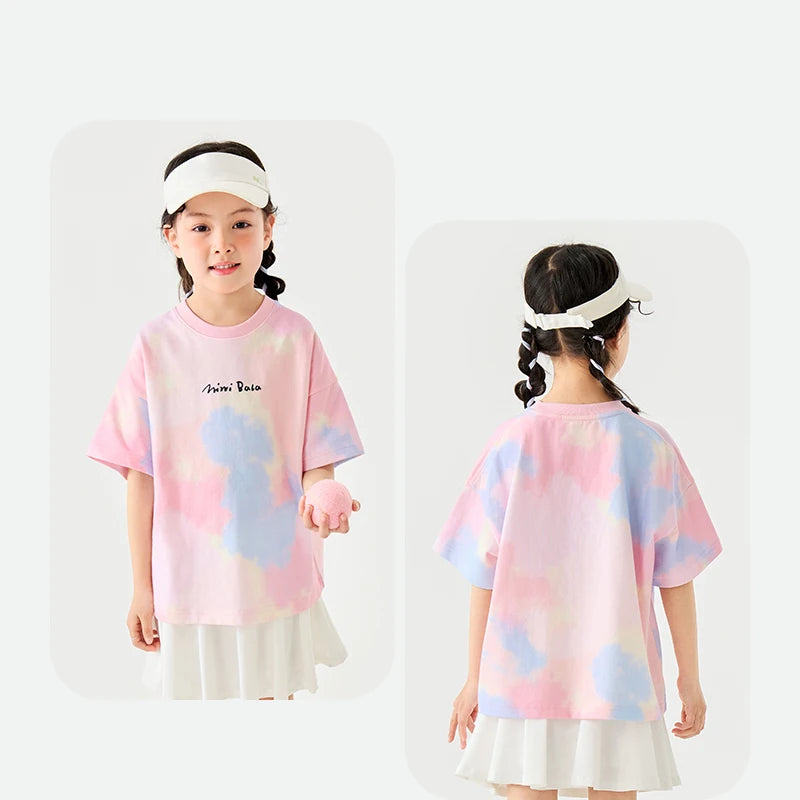 Mini Bala Short Sleeve T - Shirt Boys and Girls Baby Summer Clothes Breathable Pure Cotton Soft Cool Tie - dyed Kids Top