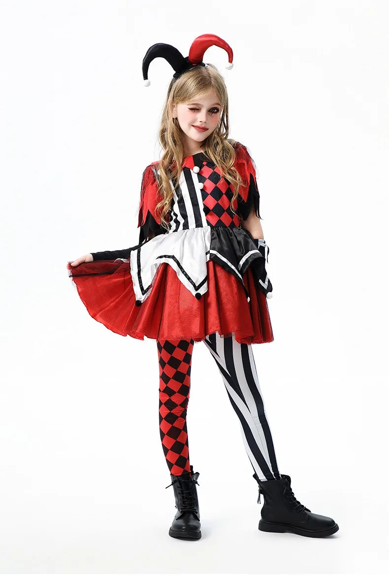 Halloween Cosplay Costumes Horror Clown Dresses Pants Headwear Clothes Sets Carnival Theme Party Role Playing Outfits for Girls