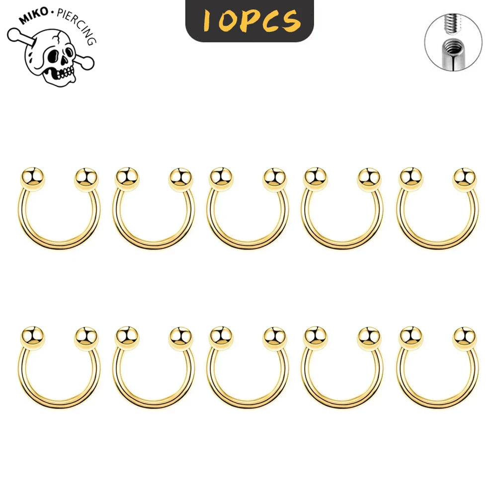 10Pcs ASTM F136 Titanium Horseshoe Piercing Intemal Thread Nose Ring U Shape Hoop Ear Septum Helix Lip Tragus Piercing Jewelry