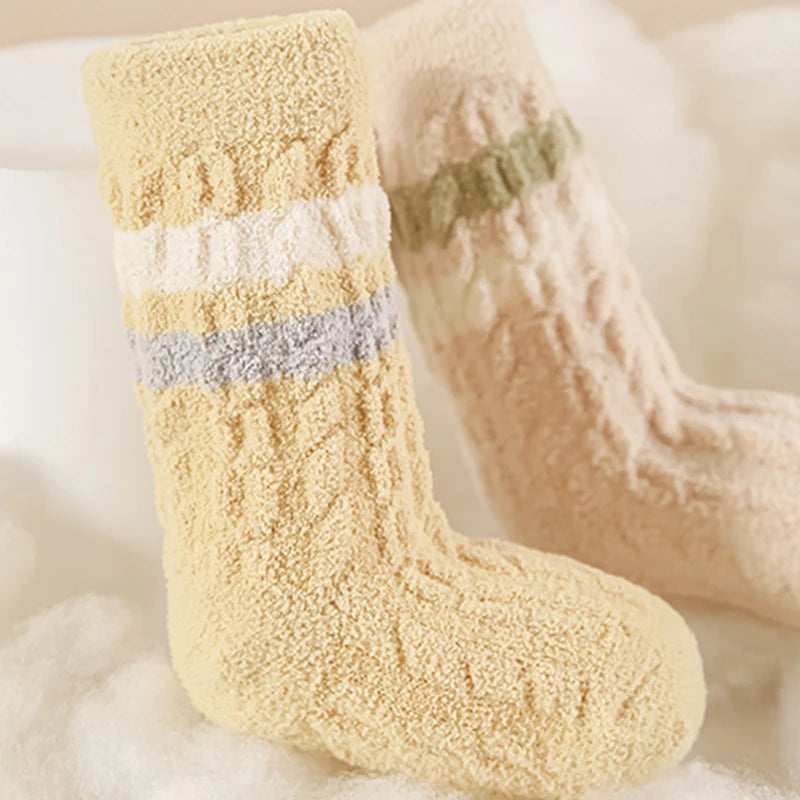 3/5 Pairs Winter Warm Baby Mid Tube Socks Soft Thickned Striped Newborn Socks Toddler Socks For Boys And Girls