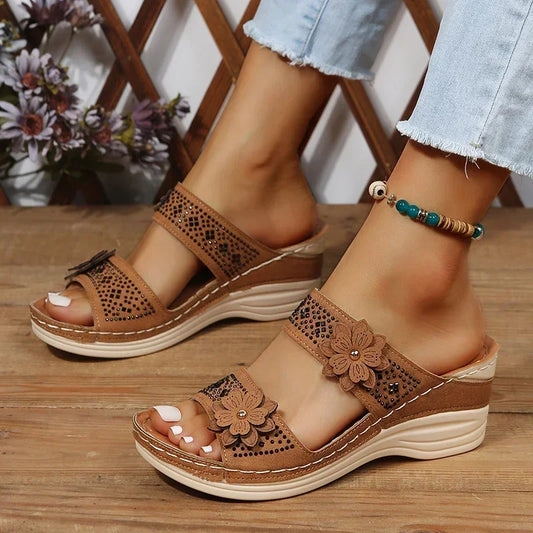 Ladies Shoes on Offer Summer New Plus Size Slippers Women Retro Roman Women's Slipper Casual Beach Flower Platform Wedge Sandals
