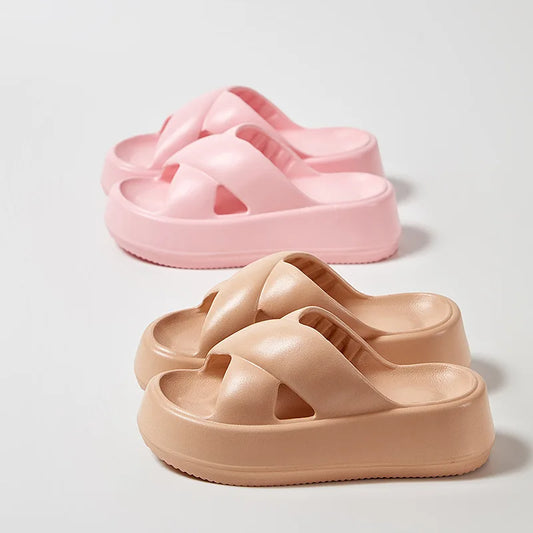 Litfun Women Sandals Soft Sole Slides Home Slippers Thick Bottom EVA Shoes Female Non-Slip Cross Sandals Outdoor Beach Flip Flop