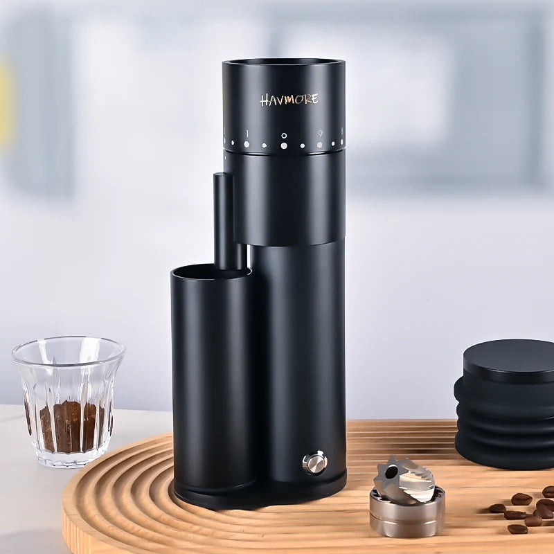 New Black Aluminum Electric Automatic Burr Mill Grinder Adjustable Stainless Steel Blades Coffee Grinder