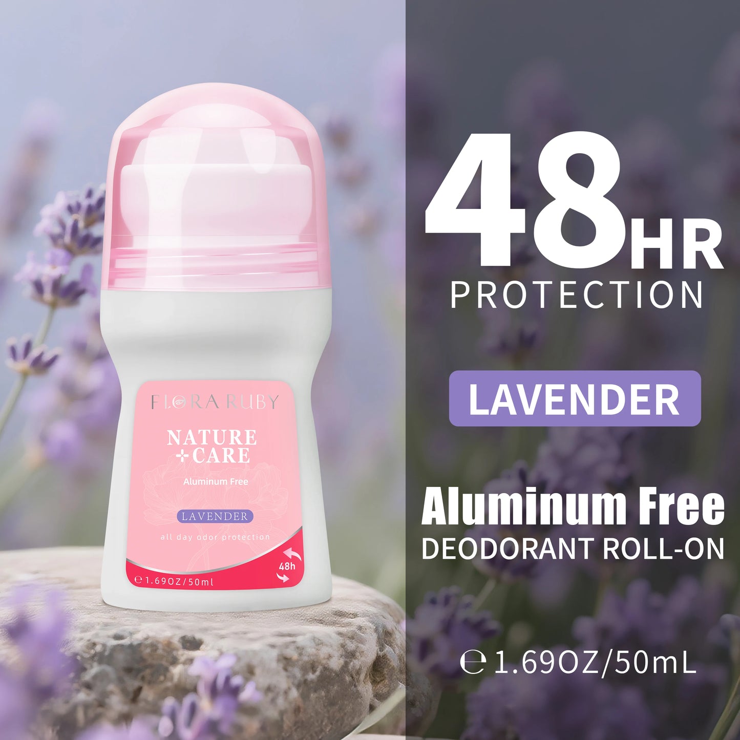 Flora Ruby Cherry Blossom Collection Lavender/Rose/Jasmine/Lily Roll On Deodorant Aluminium free for Women 1.69 fl oz/50 ml