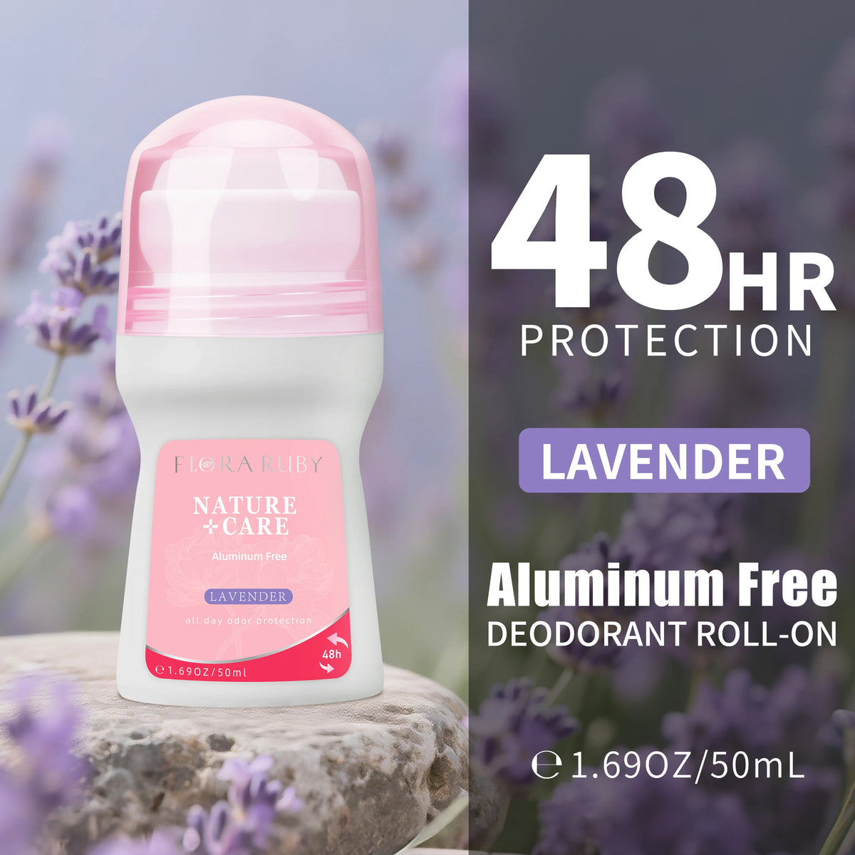 Flora Ruby Cherry Blossom Collection Lavender/Rose/Jasmine/Lily Roll On Deodorant Aluminium free for Women 1.69 fl oz/50 ml