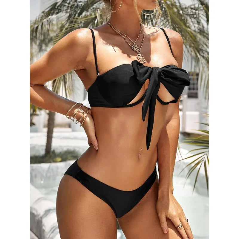 Sexy Bikini Women Cross Halter Underwire Swimsuit Split Push Up Bikini Set Female Bathers Swimming Summer Beachwear Bathing Suit