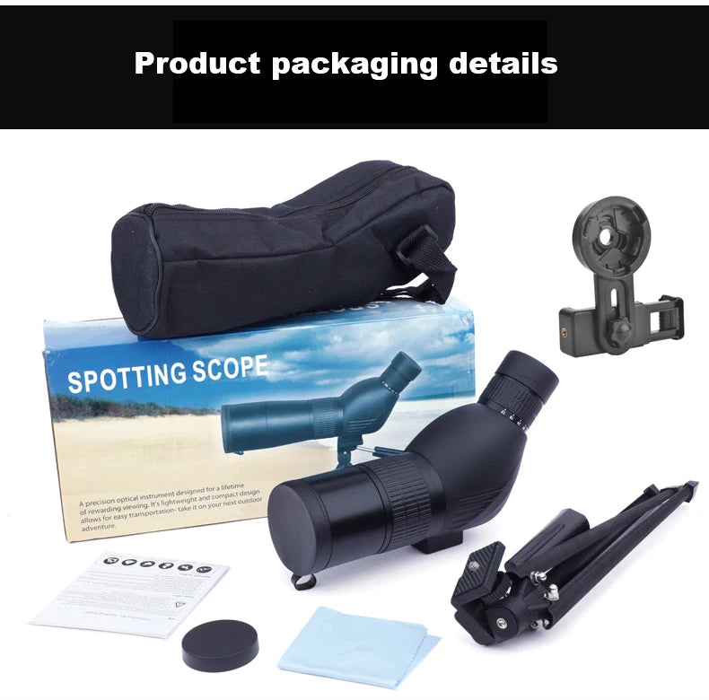 12-36X50 HD Zoom Monocular Spotting Scope Powerful Telescope Bak4 Prism Waterproof Anti-Fog for Outdoor Camping Bird Watching
