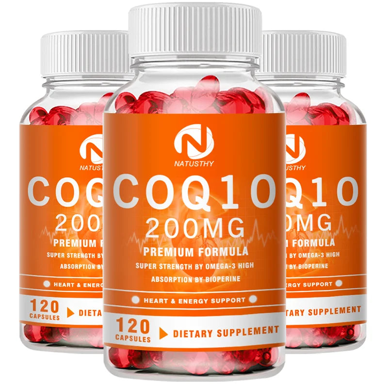 COQ10 Coenzyme Q10 200mg for Energy, Antioxidant, Cardiovascular, Brain Health Natural Non-GMO
