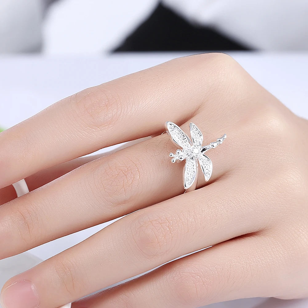Charm fine 925 Sterling Silver noble Zircon Pretty Dragonfly Rings For Women Fashion Wedding Party Jewelry Christmas gifts
