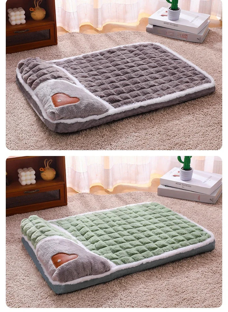 2024 NEW Winter Warm Dog Sleeping Mat Comfortable Dog Bed Plush Pet Mat for Small Medium Large Dogs Square Puppy Bed with Pillow