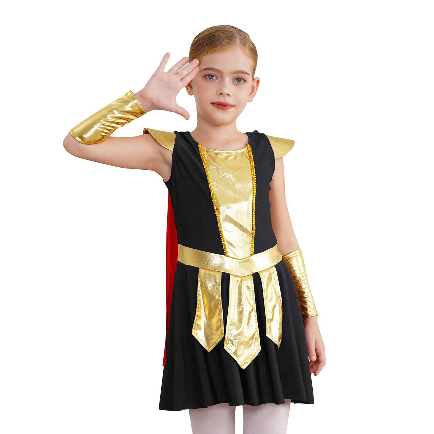 Kids Girls Halloween Ancient Roman Warrior Costume Medieval Soldier Gladiator Cosplay Party Dress Historical Role Play Dress Up