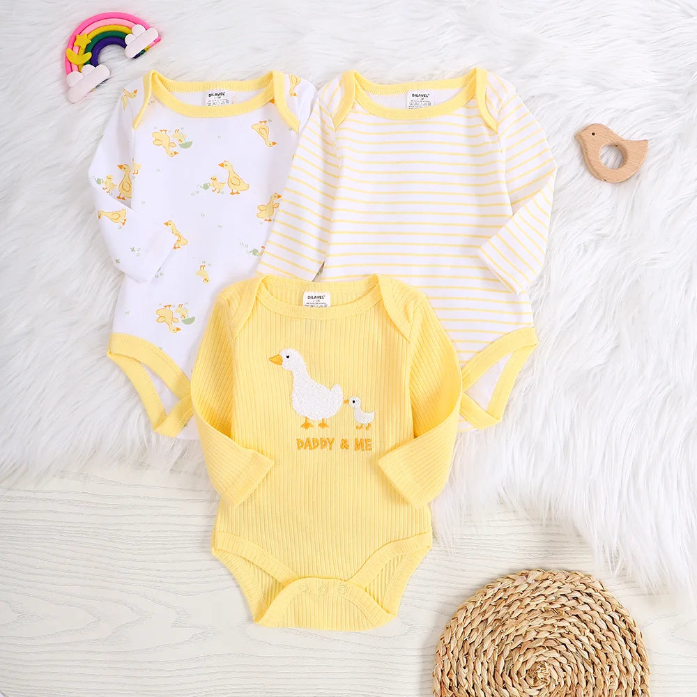 3PCS Baby girl onesie New style baby girl clothes Spring/Autumn long-sleeved onesie Cotton fabric Suitable for 0-9months