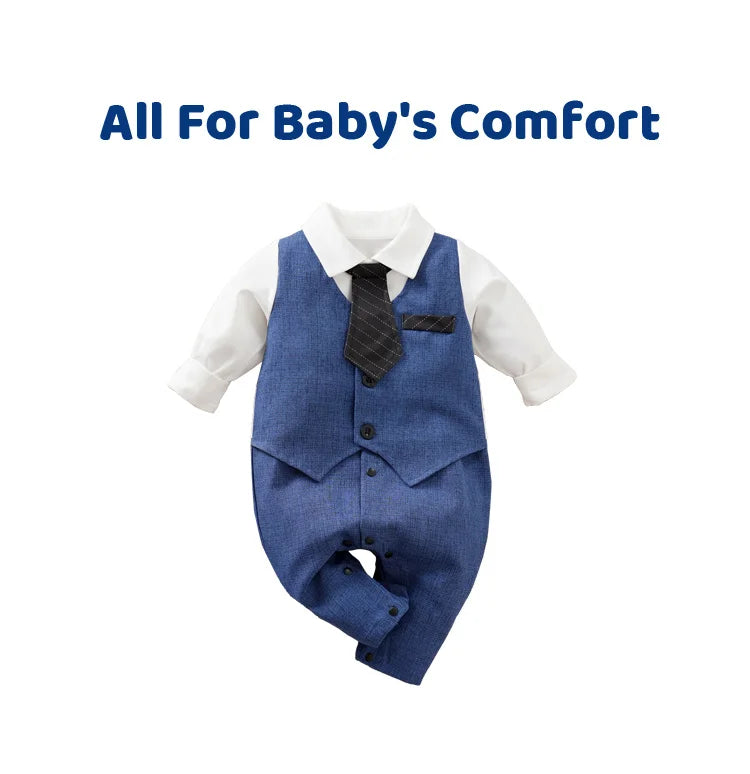 Spring And Autumn Boys And Girls Gentleman Style Handsome Party Dress Comfortable Baby Bodysuit