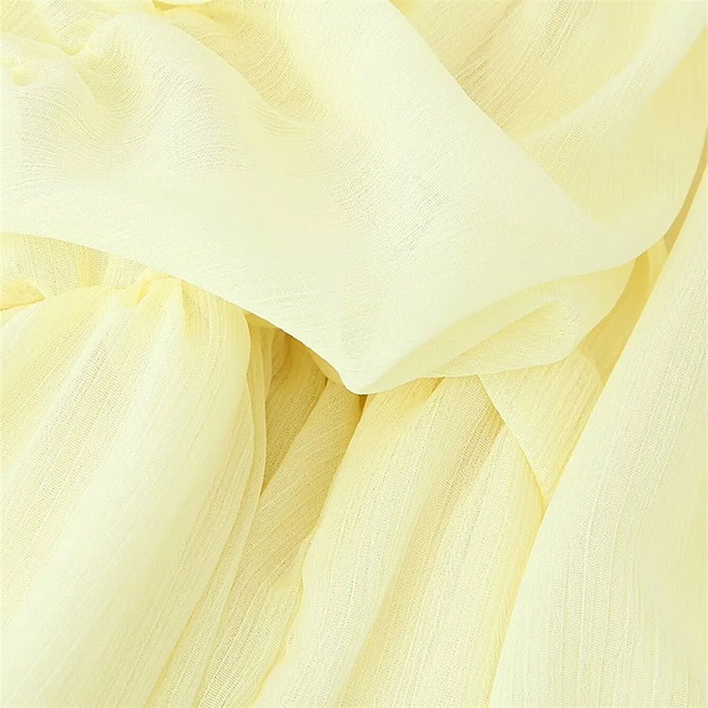 women's long sleeved mesh pleated loose casual dress summer new product solid color temperament long skirt