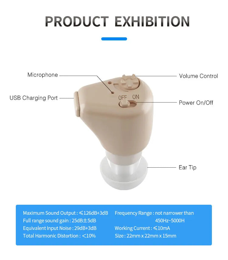 USB Charging Mini Ear Canal Hearing Aids - Lightweight, Adjustable Volume, Clear Sound Quality, Portable Comfortable