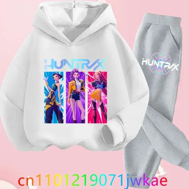 Kid K-Pop Demon Hunters Hooded Suit Toddler Girl Clothes KPop Demon Hunters Hoodie Set Girls Fashion Casual Sweatshirt New Movie