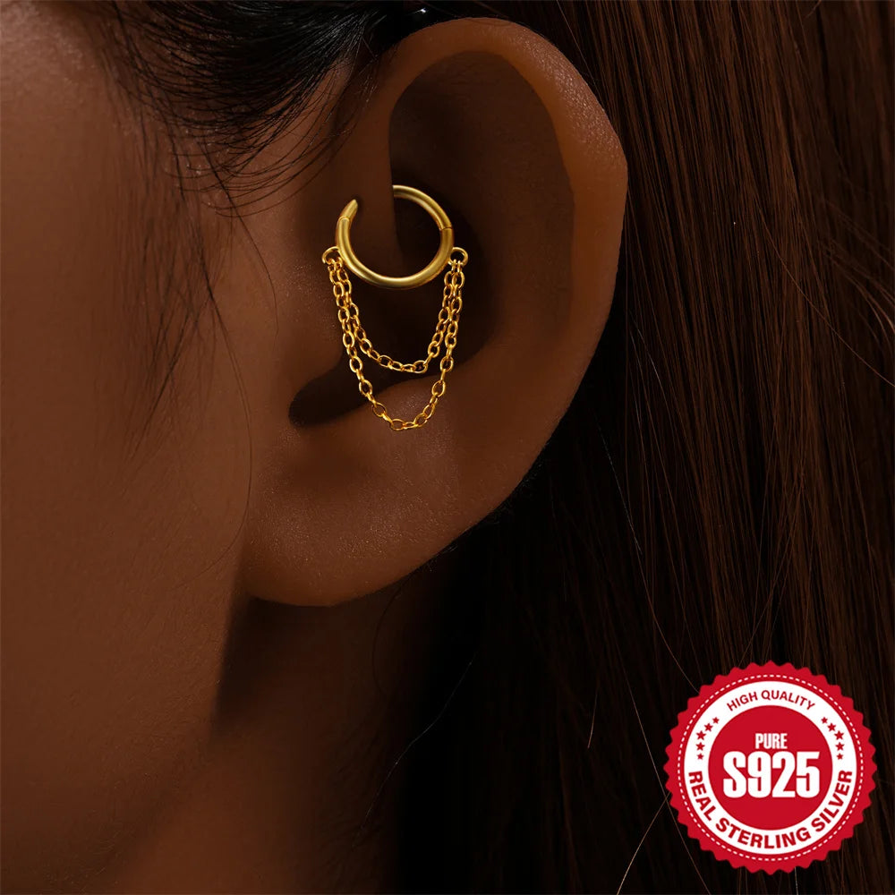 CANNER 925 Sterling Silver Simple Tassel Circle Piercing Hoop Earrings For Women's 18k Gold Ins Earrings Fine Jewelry Party Gift
