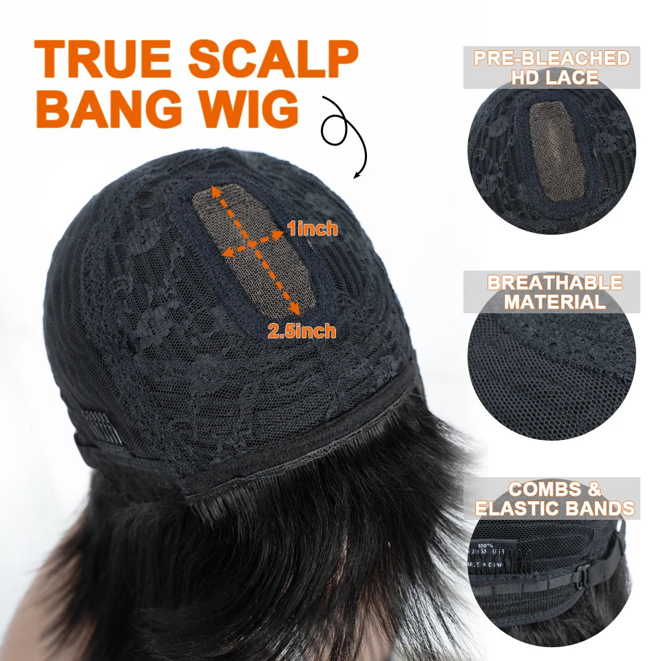 Glueless Highlight P1B/30 Short Bob 3x1 Lace Human Hair Wig Ready To Go Straight Bob With Bangs For Women Beginner Friendly