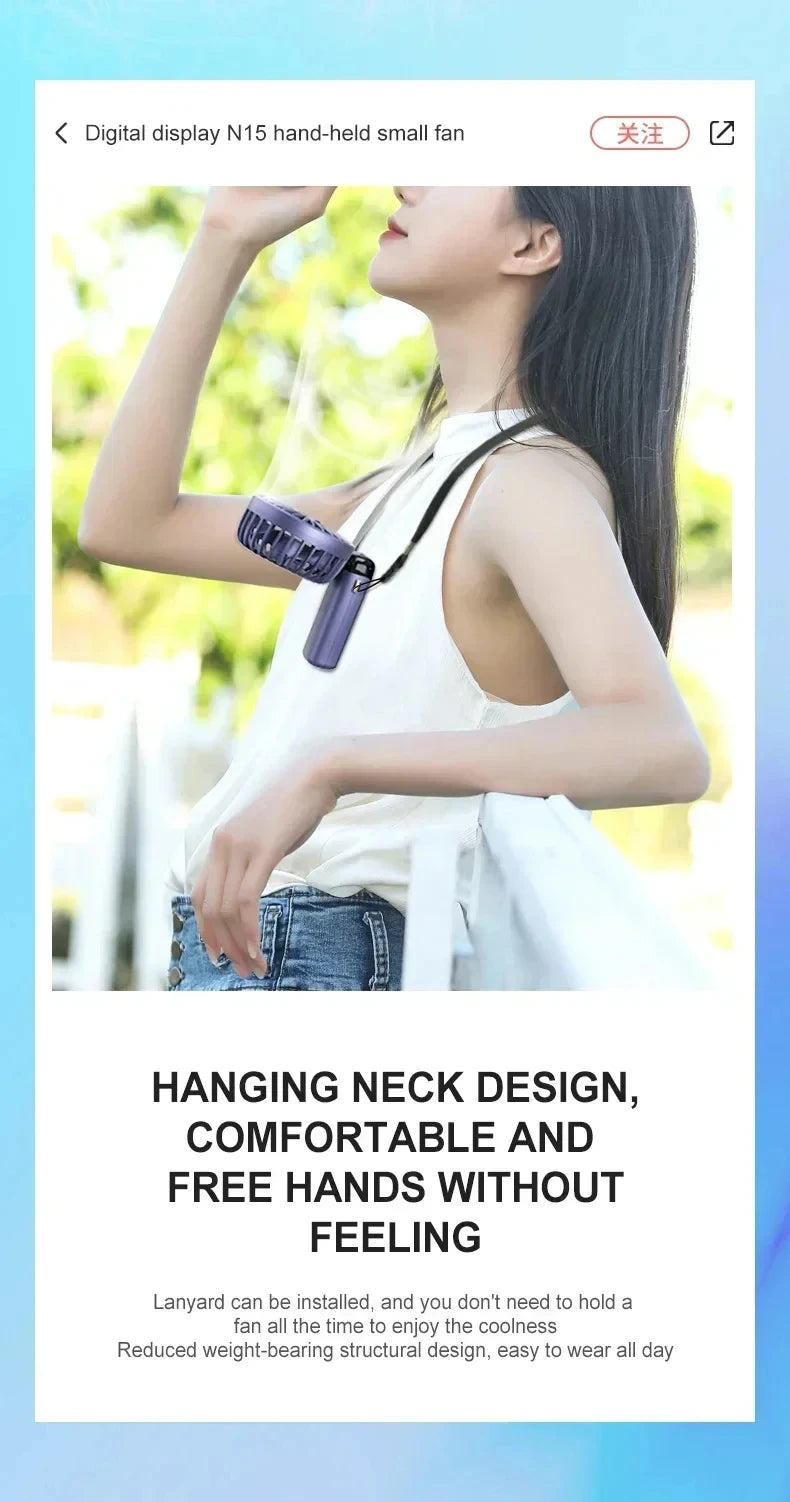 5-Speed Portable Handheld Mini Fan Foldable Neck Hanging Fans USB Rechargeable Fan with Phone Stand and Display Screen fan