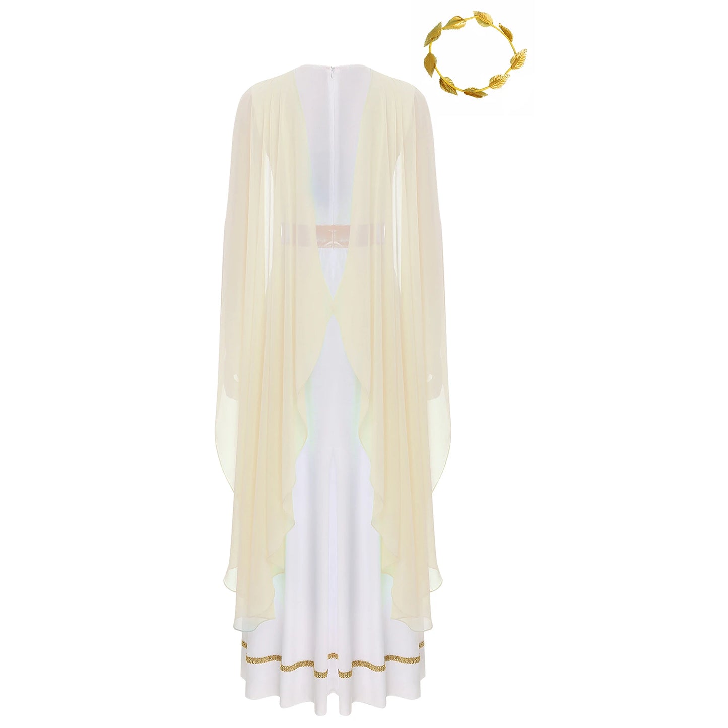 Womens Halloween Greek Beauty Carnival Cosplay Party Costumes Gold Leaves Garland Headwear And Cap Sleeve Ancient Toga Dress