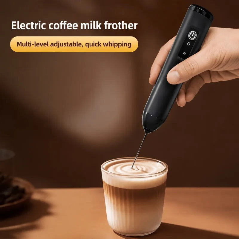 Electric Milk Frother + Egg Beater Wireless Type-C Charging 3 Speeds Mini Handheld Foam Maker Coffee Whisk Cooking Tools