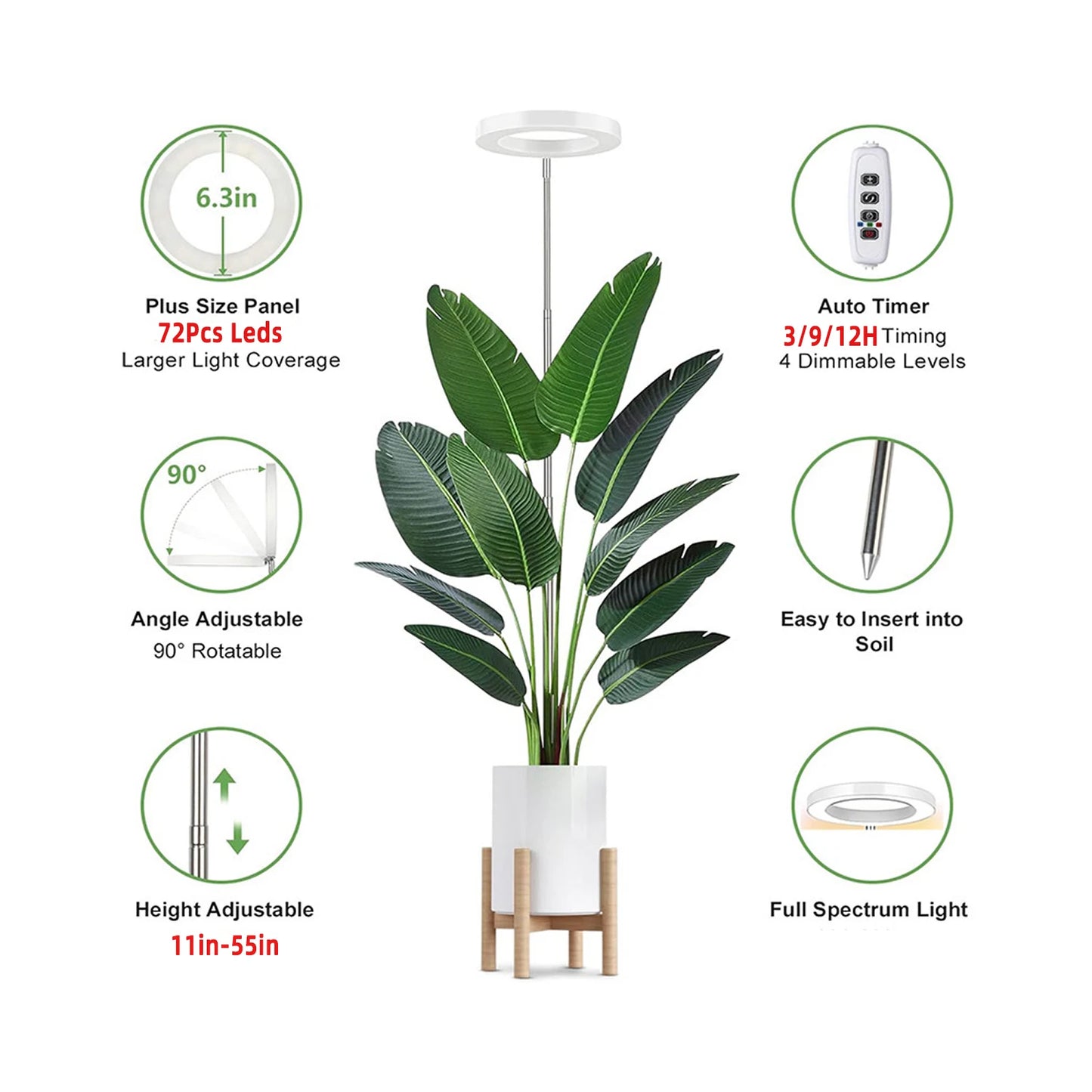 72 Leds Height Adjustable LED Ring Grow Lights Indoor Plants Full Spectrum Large Plant Light for Indoor Plants USB Growing Lamp