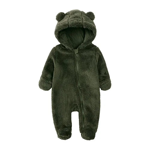 0-12months Baby Winter Clothes Newborn Rompers Infant Polar Fleece Jumpsuit Baby Boys Girl Zipper Cute Bear Romper