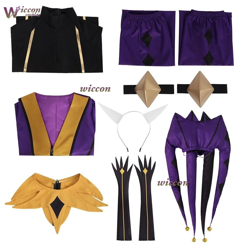 Uhah// The Freak Circus-Jester Cosplay Purple Clown Outfit Costume Game 2026 Halloween Horror Mens Roleplay Clothing Mask Hat