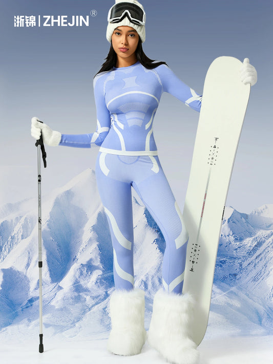 Seamless Ski Thermal Underwear Set Women Winter Warm Base Layer Long Sleeve Top Leggings Suit Breathable Outdoor Sports Wear