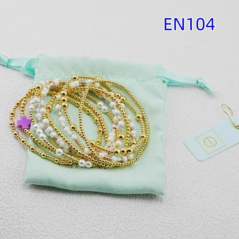 VKVVA Fashion Jewelry Gold-plated Purple Cross Beaded Bracelet set for 9pcs Women Birthday Gifts