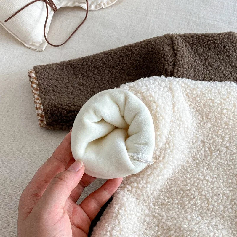 New Autumn Winter Baby Girl Boy Romper with Bunny Hat Cute Pocket Design Warm Infant Long Sleeve One-Piece Jumpsuit B5066