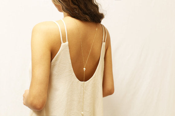 Body Jewelry Sexy Women's Pearl Back Chain Necklace Bikini Beach Crossover Back Jewelry Wedding Back Dress Accessories