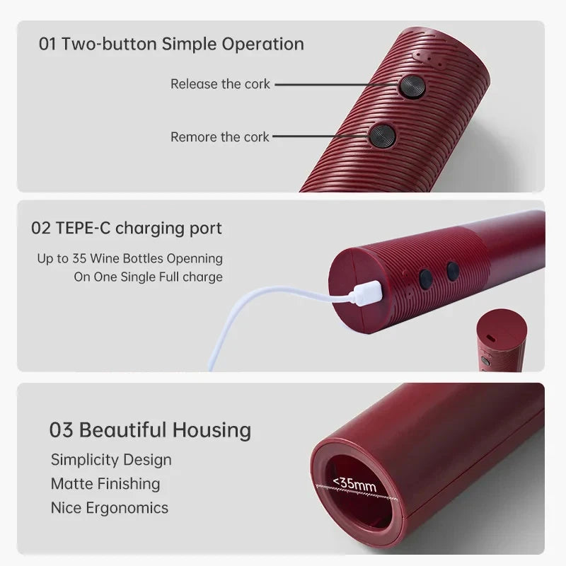 HOMEFISH Electric Wine Bottle Opener Automatic Red Wine Corkscrew Rechargeable Wine Opener One-click Button Wine Tools