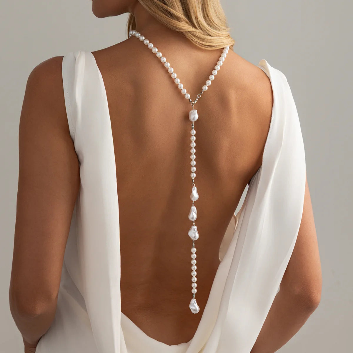 Womens Geometric Bead Back Body Chain Faux Pearl Tassel Rustic Floral Style Premium  Durable Elegant Lightweight Adjustable