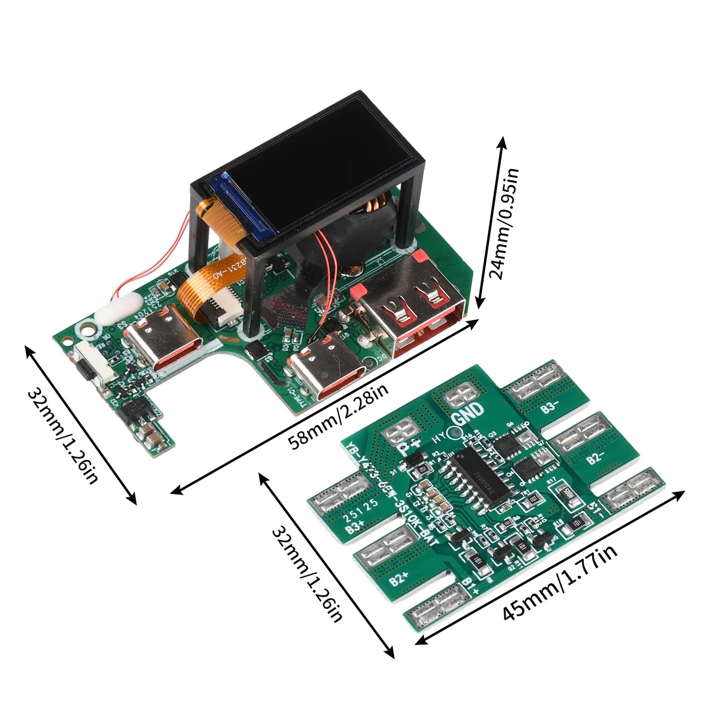 45W 2S 65W 3S Fast Charging Module with TFT Display PD QC Compatible DIY Power Bank Circuit Board for Portable Chargers