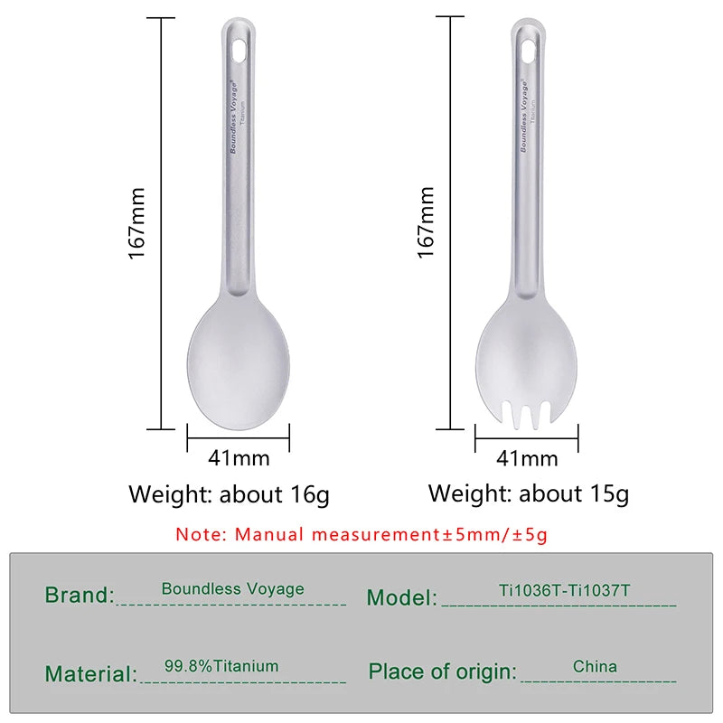 Boundless Voyage Titanium Cutlery Reusable Spoon Spork Set Lightweight Camping Tableware Outdoor Flatware